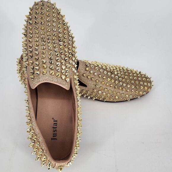 Justar Men's Gold Glitter Leather Spike Loafers Men’s Size 9 - Picture 9 of 12